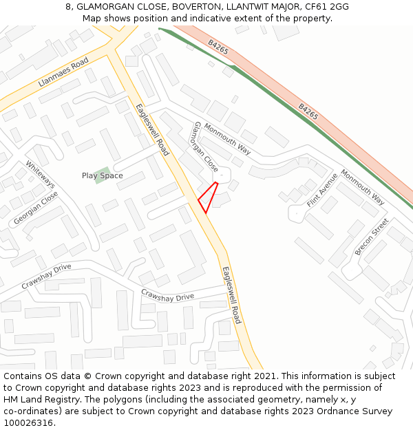 8, GLAMORGAN CLOSE, BOVERTON, LLANTWIT MAJOR, CF61 2GG: Location map and indicative extent of plot