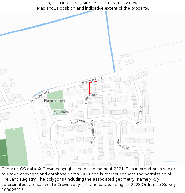 8, GLEBE CLOSE, SIBSEY, BOSTON, PE22 0RW: Location map and indicative extent of plot