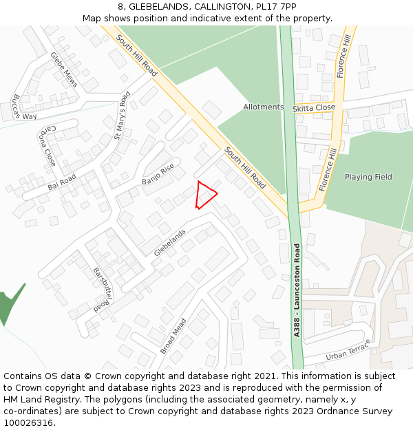 8, GLEBELANDS, CALLINGTON, PL17 7PP: Location map and indicative extent of plot