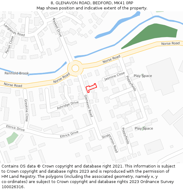 8, GLENAVON ROAD, BEDFORD, MK41 0RP: Location map and indicative extent of plot