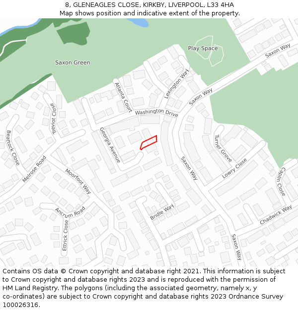 8, GLENEAGLES CLOSE, KIRKBY, LIVERPOOL, L33 4HA: Location map and indicative extent of plot