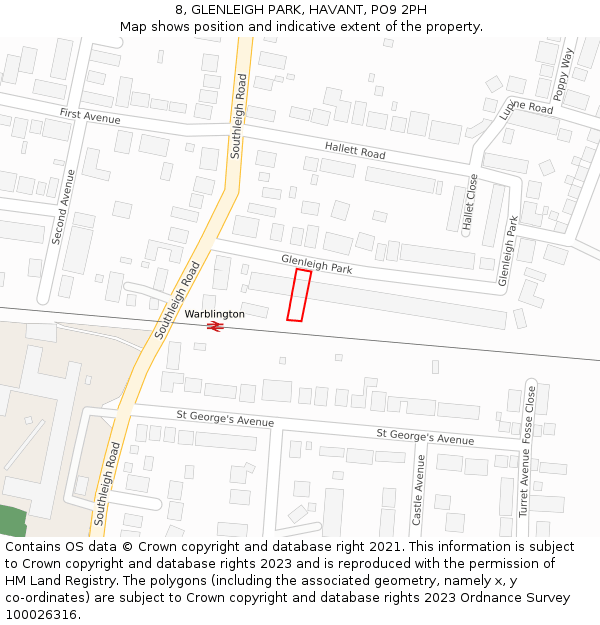 8, GLENLEIGH PARK, HAVANT, PO9 2PH: Location map and indicative extent of plot