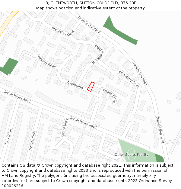 8, GLENTWORTH, SUTTON COLDFIELD, B76 2RE: Location map and indicative extent of plot