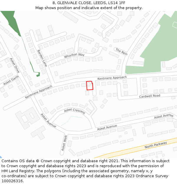 8, GLENVALE CLOSE, LEEDS, LS14 1FF: Location map and indicative extent of plot