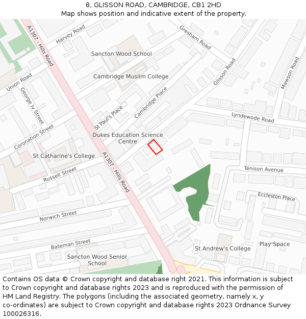 8, GLISSON ROAD, CAMBRIDGE, CB1 2HD: Location map and indicative extent of plot