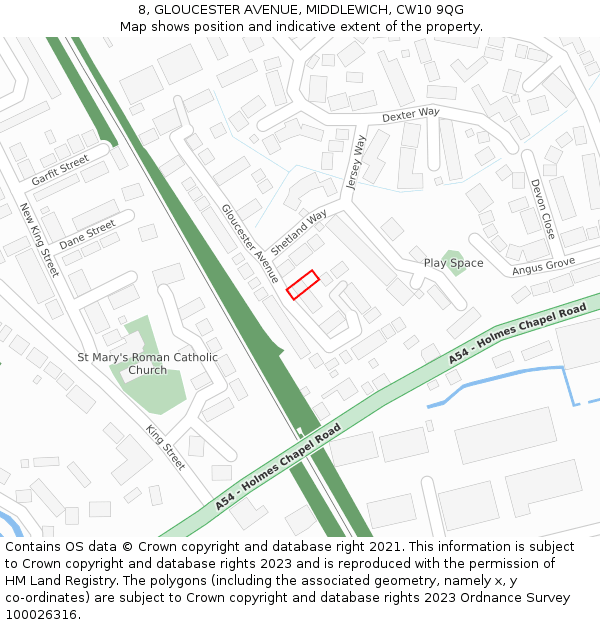 8, GLOUCESTER AVENUE, MIDDLEWICH, CW10 9QG: Location map and indicative extent of plot