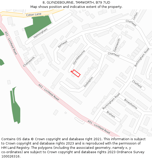 8, GLYNDEBOURNE, TAMWORTH, B79 7UD: Location map and indicative extent of plot