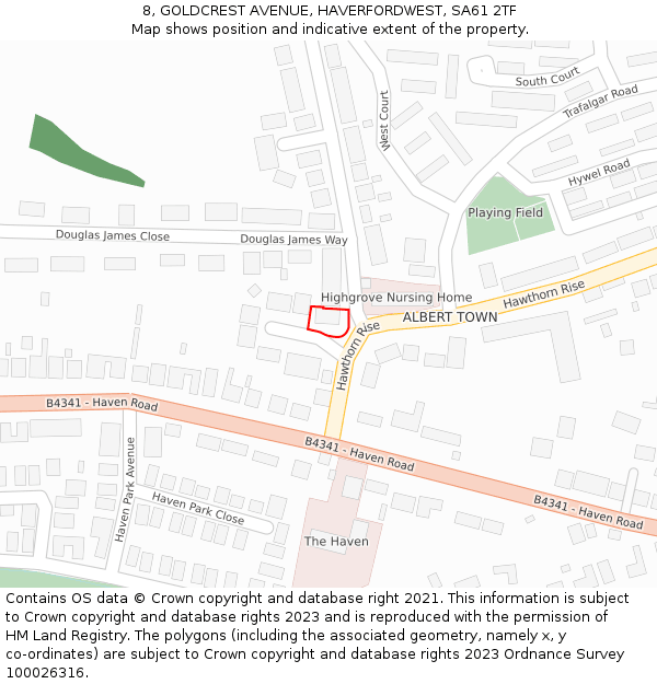 8, GOLDCREST AVENUE, HAVERFORDWEST, SA61 2TF: Location map and indicative extent of plot