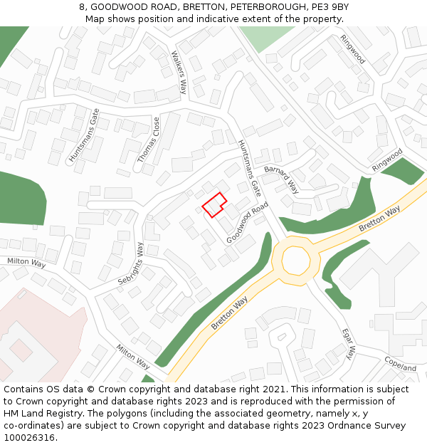 8, GOODWOOD ROAD, BRETTON, PETERBOROUGH, PE3 9BY: Location map and indicative extent of plot
