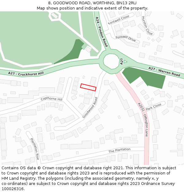8, GOODWOOD ROAD, WORTHING, BN13 2RU: Location map and indicative extent of plot