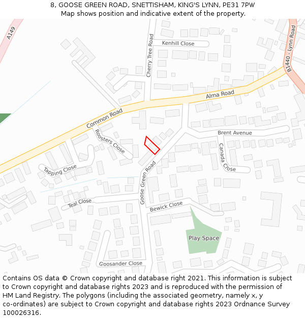 8, GOOSE GREEN ROAD, SNETTISHAM, KING'S LYNN, PE31 7PW: Location map and indicative extent of plot