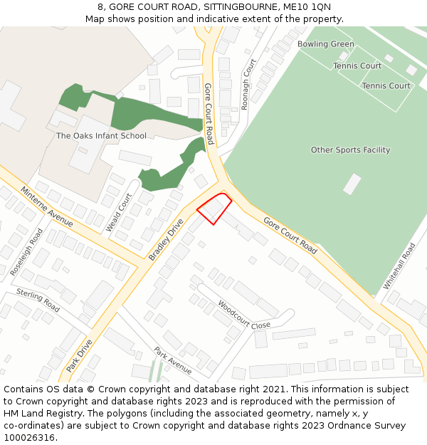 8, GORE COURT ROAD, SITTINGBOURNE, ME10 1QN: Location map and indicative extent of plot