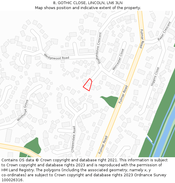 8, GOTHIC CLOSE, LINCOLN, LN6 3LN: Location map and indicative extent of plot