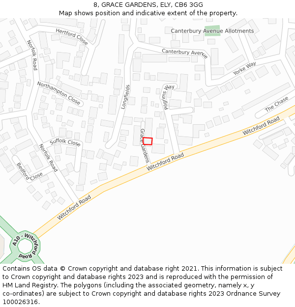 8, GRACE GARDENS, ELY, CB6 3GG: Location map and indicative extent of plot