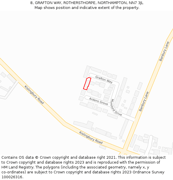 8, GRAFTON WAY, ROTHERSTHORPE, NORTHAMPTON, NN7 3JL: Location map and indicative extent of plot