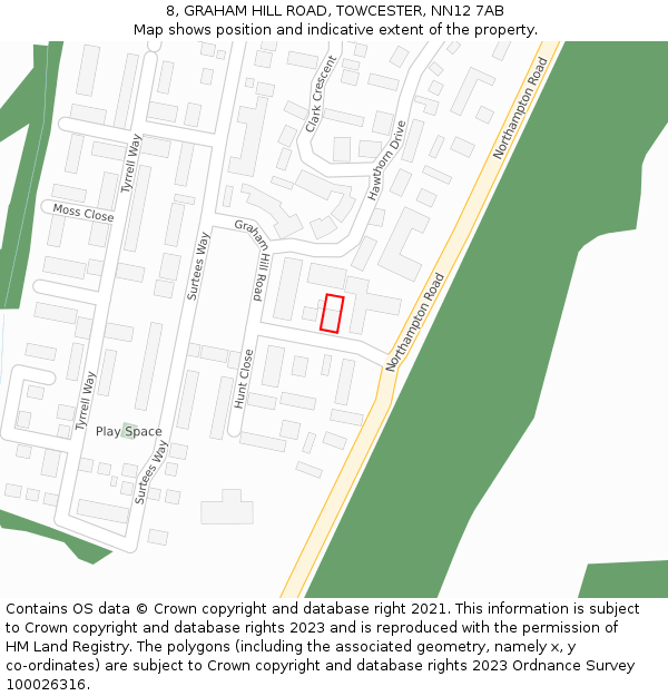 8, GRAHAM HILL ROAD, TOWCESTER, NN12 7AB: Location map and indicative extent of plot