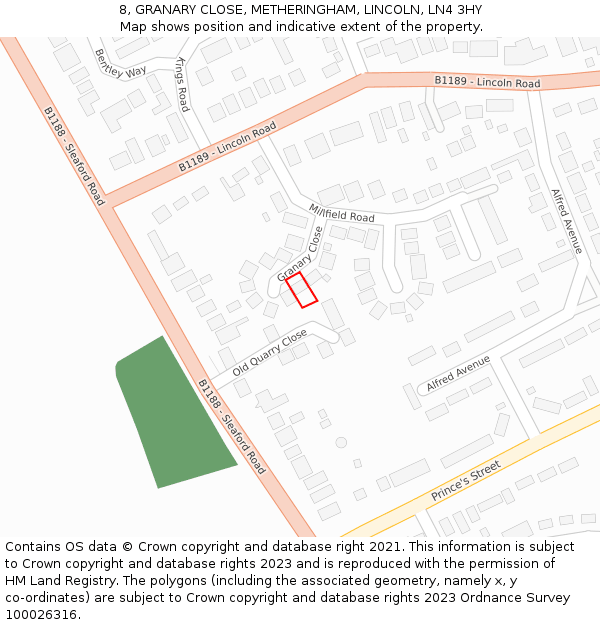 8, GRANARY CLOSE, METHERINGHAM, LINCOLN, LN4 3HY: Location map and indicative extent of plot