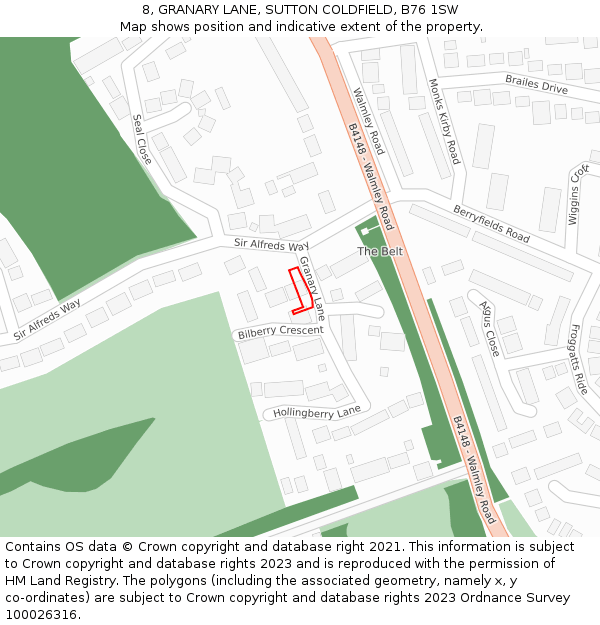 8, GRANARY LANE, SUTTON COLDFIELD, B76 1SW: Location map and indicative extent of plot