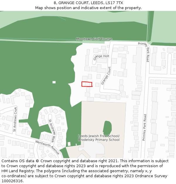 8, GRANGE COURT, LEEDS, LS17 7TX: Location map and indicative extent of plot