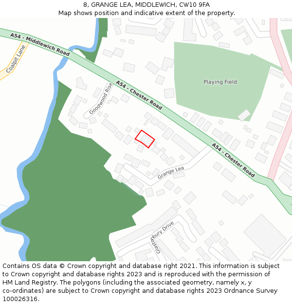 8, GRANGE LEA, MIDDLEWICH, CW10 9FA: Location map and indicative extent of plot