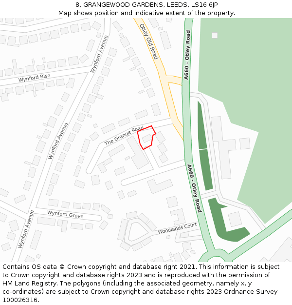 8, GRANGEWOOD GARDENS, LEEDS, LS16 6JP: Location map and indicative extent of plot