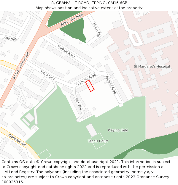8, GRANVILLE ROAD, EPPING, CM16 6SR: Location map and indicative extent of plot