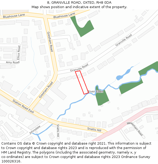 8, GRANVILLE ROAD, OXTED, RH8 0DA: Location map and indicative extent of plot