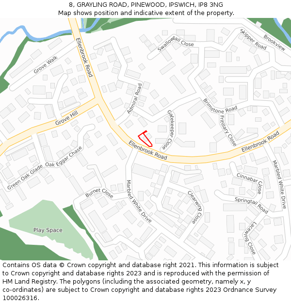 8, GRAYLING ROAD, PINEWOOD, IPSWICH, IP8 3NG: Location map and indicative extent of plot