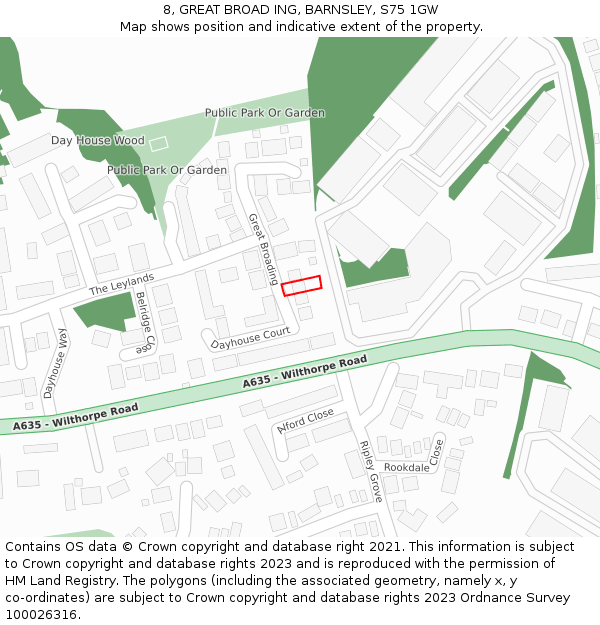 8, GREAT BROAD ING, BARNSLEY, S75 1GW: Location map and indicative extent of plot