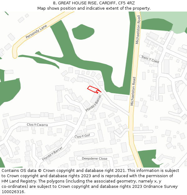 8, GREAT HOUSE RISE, CARDIFF, CF5 4RZ: Location map and indicative extent of plot
