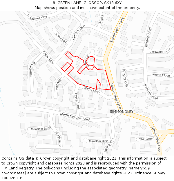 8, GREEN LANE, GLOSSOP, SK13 6XY: Location map and indicative extent of plot