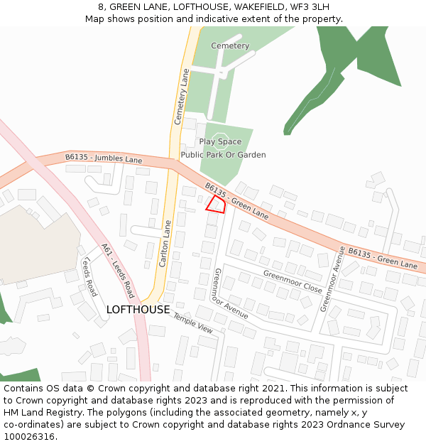 8, GREEN LANE, LOFTHOUSE, WAKEFIELD, WF3 3LH: Location map and indicative extent of plot