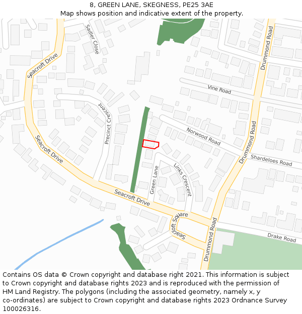 8, GREEN LANE, SKEGNESS, PE25 3AE: Location map and indicative extent of plot
