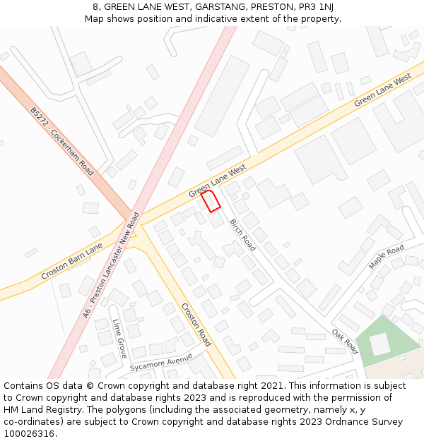 8, GREEN LANE WEST, GARSTANG, PRESTON, PR3 1NJ: Location map and indicative extent of plot