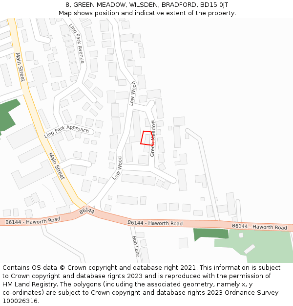 8, GREEN MEADOW, WILSDEN, BRADFORD, BD15 0JT: Location map and indicative extent of plot