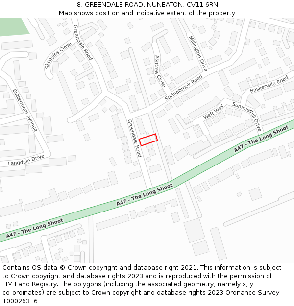 8, GREENDALE ROAD, NUNEATON, CV11 6RN: Location map and indicative extent of plot