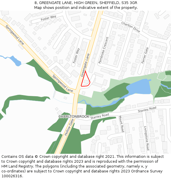 8, GREENGATE LANE, HIGH GREEN, SHEFFIELD, S35 3GR: Location map and indicative extent of plot