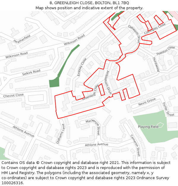8, GREENLEIGH CLOSE, BOLTON, BL1 7BQ: Location map and indicative extent of plot