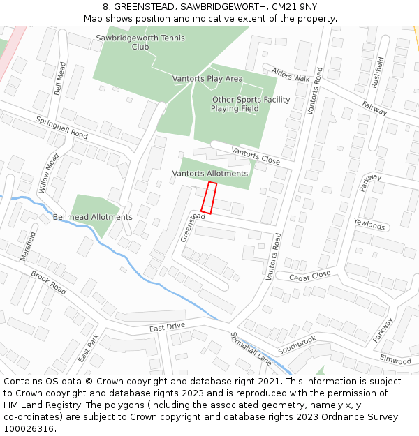 8, GREENSTEAD, SAWBRIDGEWORTH, CM21 9NY: Location map and indicative extent of plot