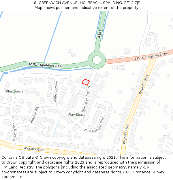 8, GREENWICH AVENUE, HOLBEACH, SPALDING, PE12 7JF: Location map and indicative extent of plot