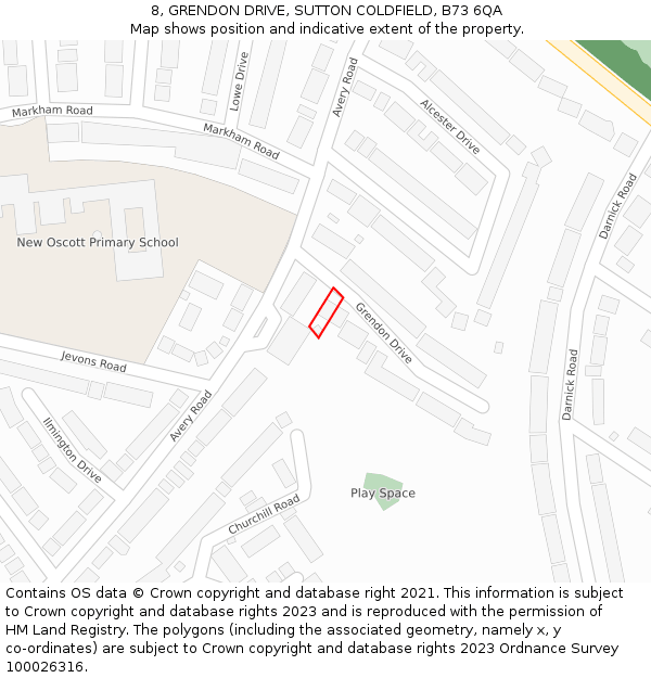 8, GRENDON DRIVE, SUTTON COLDFIELD, B73 6QA: Location map and indicative extent of plot