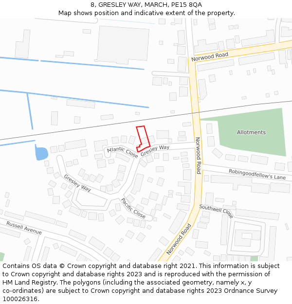 8, GRESLEY WAY, MARCH, PE15 8QA: Location map and indicative extent of plot