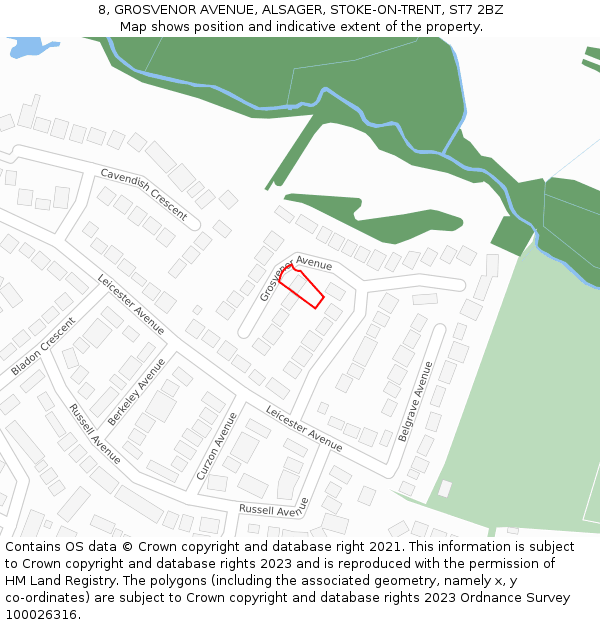 8, GROSVENOR AVENUE, ALSAGER, STOKE-ON-TRENT, ST7 2BZ: Location map and indicative extent of plot