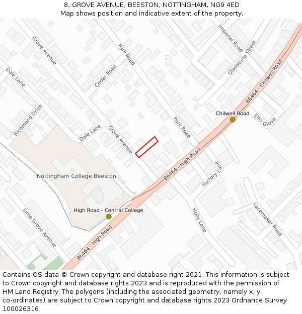 8, GROVE AVENUE, BEESTON, NOTTINGHAM, NG9 4ED: Location map and indicative extent of plot