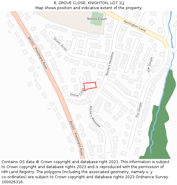 8, GROVE CLOSE, KNIGHTON, LD7 1LJ: Location map and indicative extent of plot
