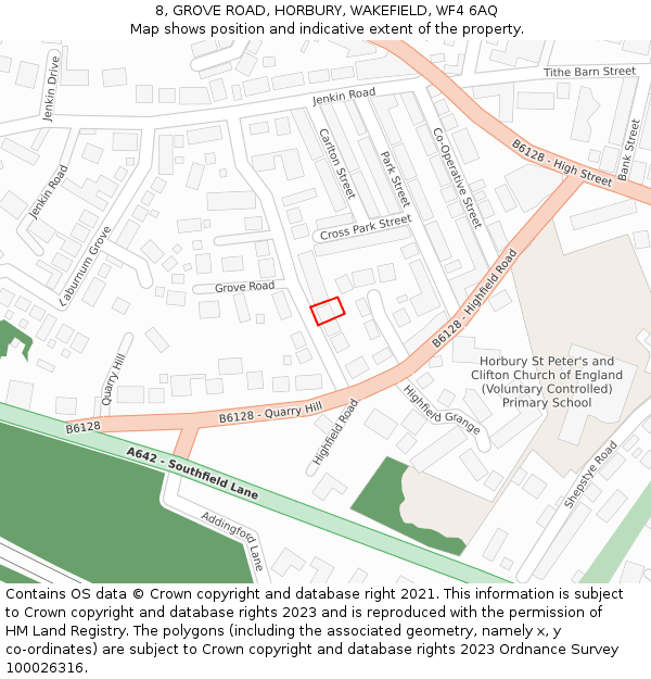 8, GROVE ROAD, HORBURY, WAKEFIELD, WF4 6AQ: Location map and indicative extent of plot