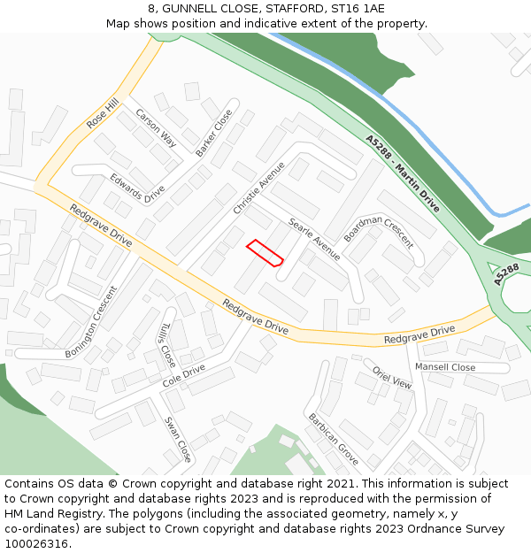 8, GUNNELL CLOSE, STAFFORD, ST16 1AE: Location map and indicative extent of plot