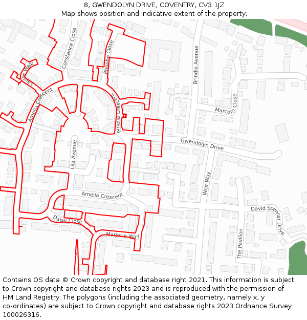 8, GWENDOLYN DRIVE, COVENTRY, CV3 1JZ: Location map and indicative extent of plot