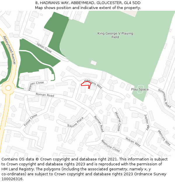 8, HADRIANS WAY, ABBEYMEAD, GLOUCESTER, GL4 5DD: Location map and indicative extent of plot