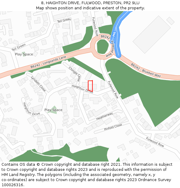 8, HAIGHTON DRIVE, FULWOOD, PRESTON, PR2 9LU: Location map and indicative extent of plot
